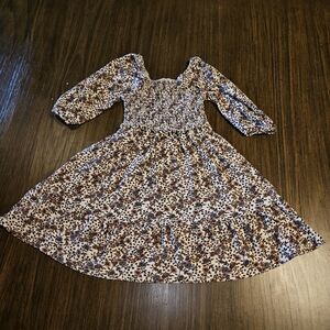 Charming Floral Kids Dress - Brown and White- Between- Girls Size 5
